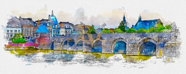 Servaasbrug_Zuidzijde_aquarel